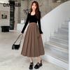Autumn and Winter Women's Half-body Skirt In Long Pleated Skirt Black Japanese Temperament Skirt Elastic Large Size High Waist A-line Skirt
