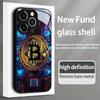 Закаленное стекло с узором Bitcoin для телефона, подходит для iPhone 17 16 15 14 13 12 11 Pro/Max/Plus, противоударная задняя крышка