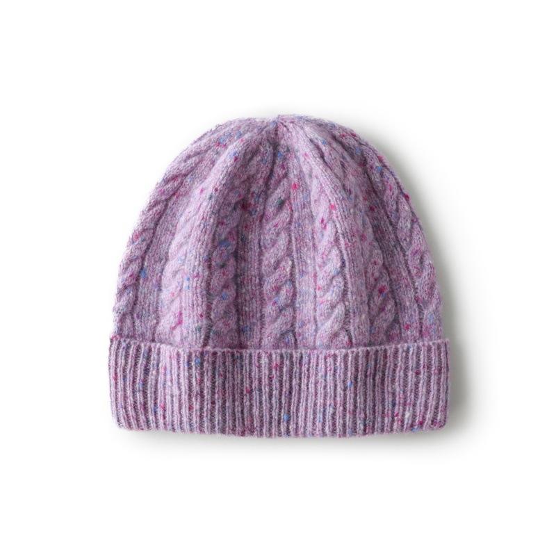 Autumn and winter% pure cashmere hats men's and women's solid color twist twisted knitted hats, thermal ear protectors, and flanged hats.