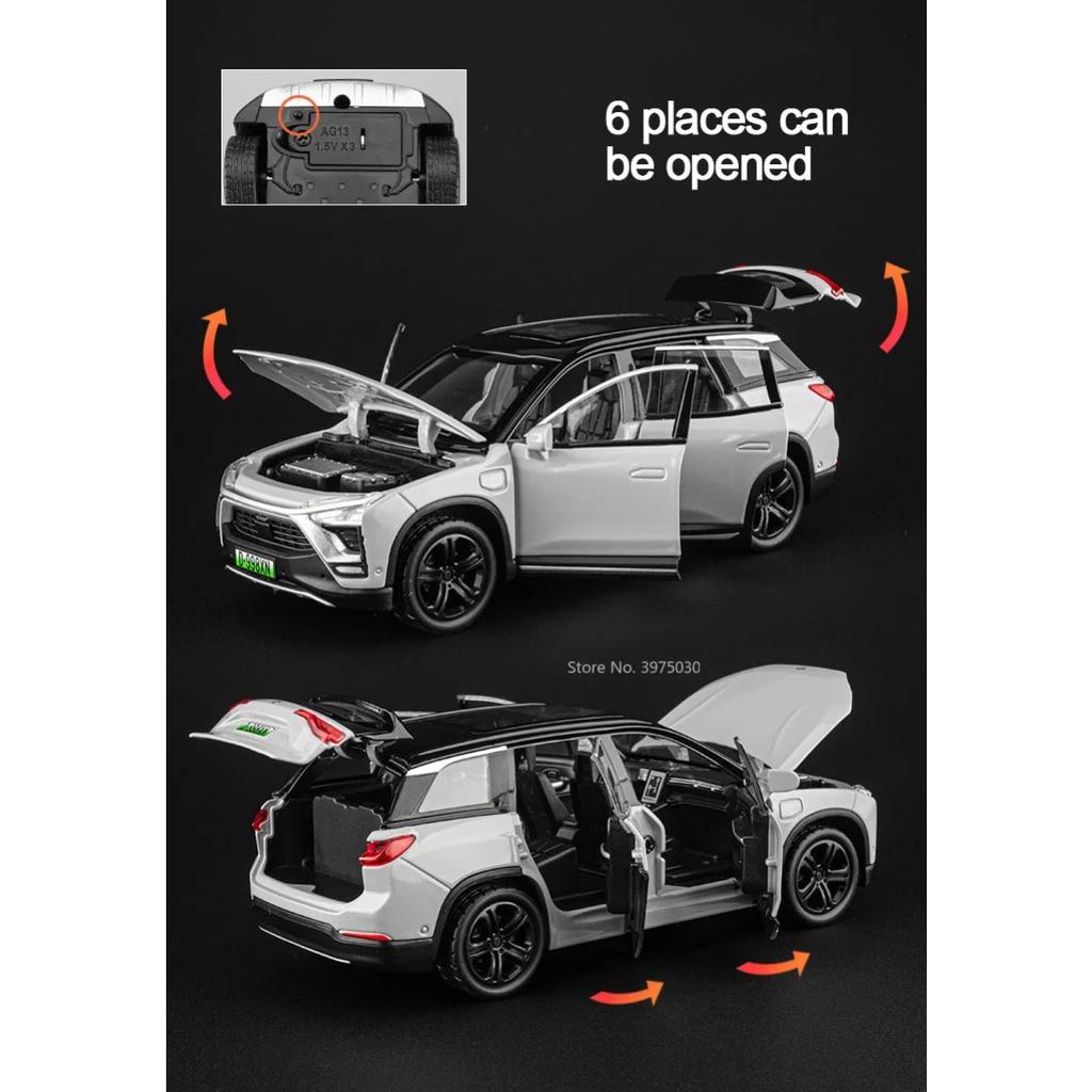 1/32 NIO ES8 SUV Alloy Car Model Toy Metal Diecast Simulation Off Road Vehicle Door Opened Pull Back Collection Toy for Boy Gift