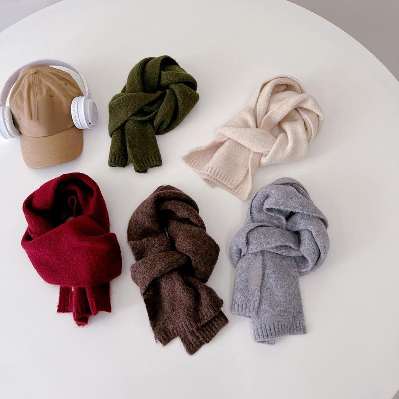 Шикарные теплые меховые шарфы для мальчиков и девочек, модные корейские однотонные шарфы для малышей, осенне-зимние шарфы из кашемира и шерсти