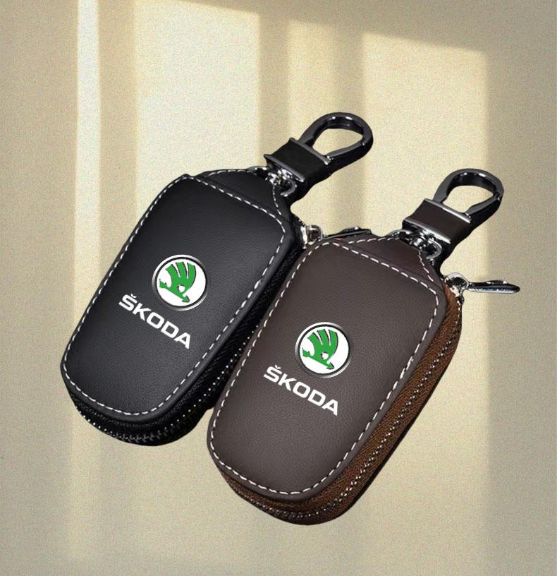 AEL3 Leather Car Remote Key Case Full Cover Protector Holder Shell Fob For Skoda Superb A7 Kodiaq Octavia A7 A8 Keychain Accessories