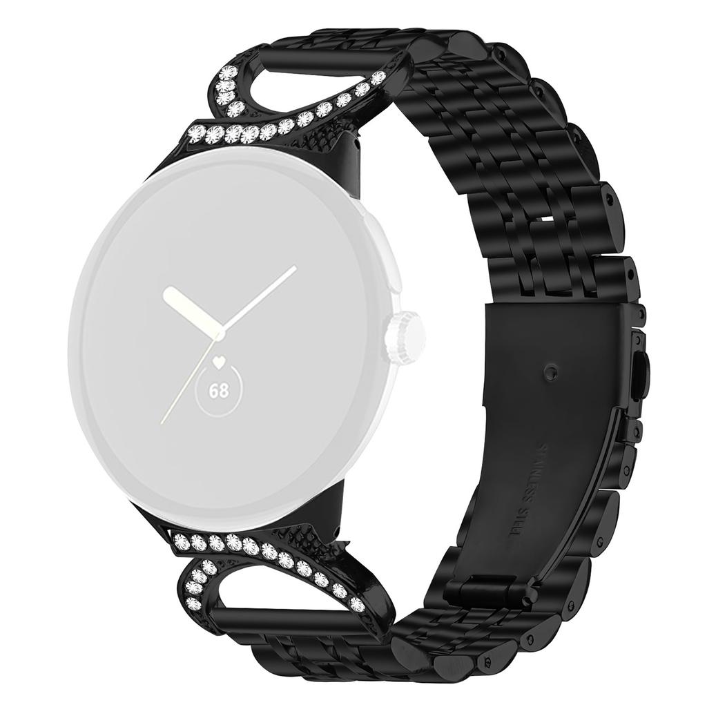 Watch Strap for Google Pixel Watch 3 41mm/Watch 2/Watch Seven Bead Stainless Steel Band with Rhinestone Ox Horn Style Connector