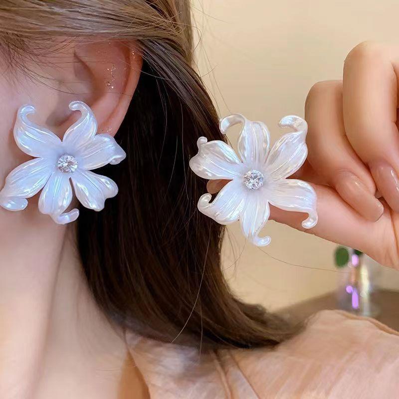 White Flower Stud Earrings for Women