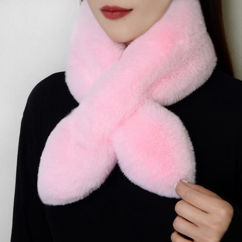 1PC Fashion Cross Solid Color Female Scarf Warm Thickening Peach Heart Collar Scarf Fake Rabbit Fur