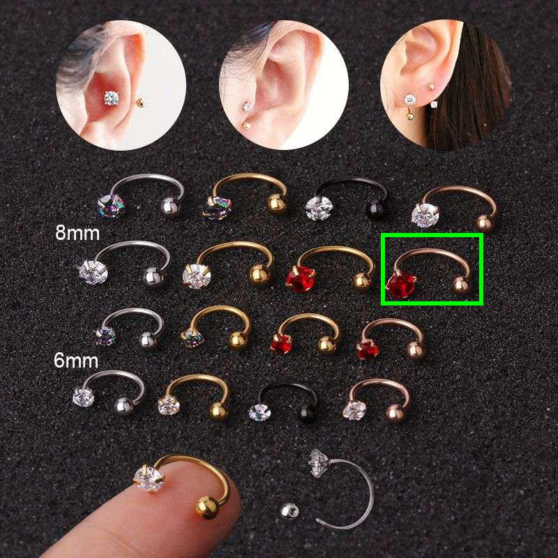 1Pc Stainless Steel Zircon Cz Hoop Tragus Cartilage Helix Stud Earring Conch Rook Daith Lobe Ear Screw Piercing Jewelry