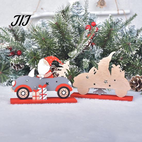 Festive Home Office Decor Vintage Wooden Santa Driving Figurine, Car Tabletop Ornament Creative Holiday Gift for Kids with Christmas Tree, Desk Shelf
