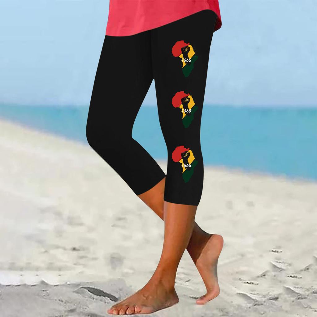 Leggings For Women, Cotton, Stretch, High Waisted, Womens Capris For Summer, Juneteenth Outfit