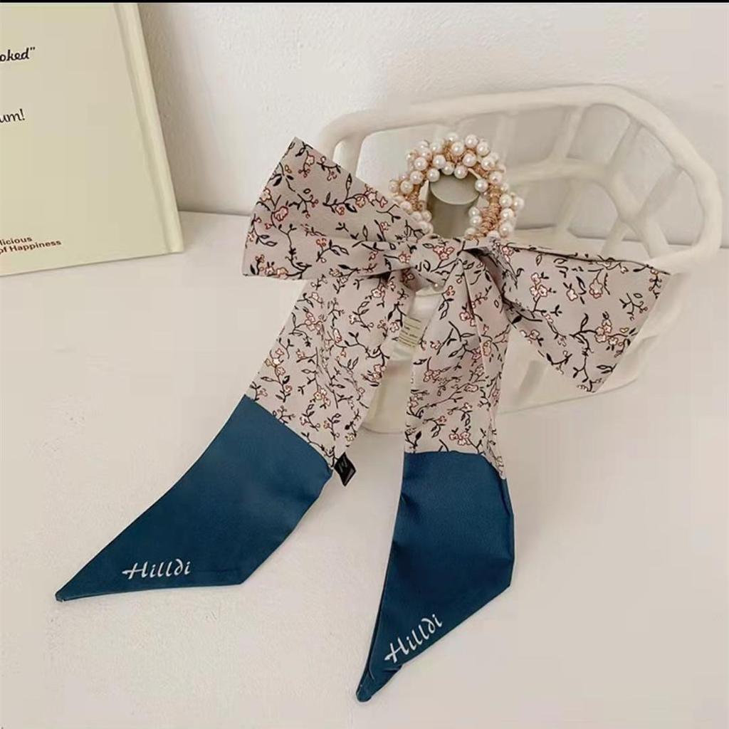 Винтажная шелковая резинка для волос с отделкой жемчугом и различными узорами для женщин