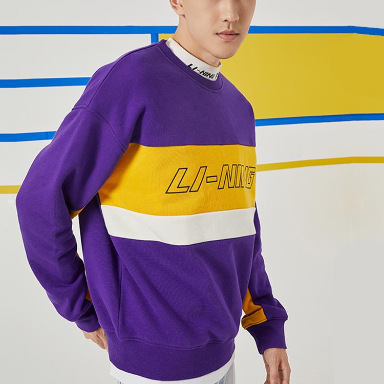 Толстовки Li Ning Унисекс Новые Фиолетовые Lakers С круглым вырезом Утепленные Обычные AWDQ654-4