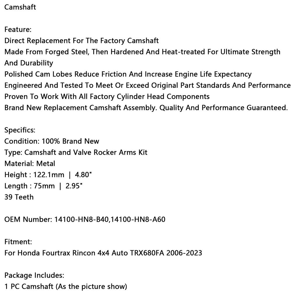 14100-HN8-B40 Распредвал 14100-HN8-A60 Для Honda Fourtrax Rincon TRX680FA 06-23