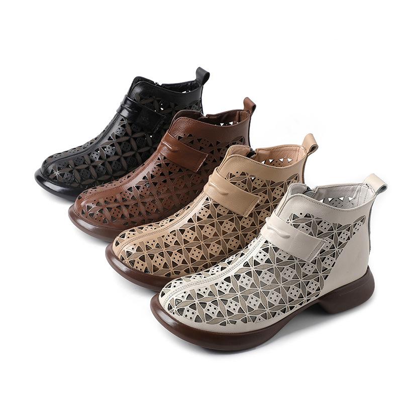 Модные летние ботильоны GKTINOO 2025, обувь из натуральной кожи, женские сандалии на низком каблуке, ботинки на боковой молнии с вырезами, дышащие, Mujer Zapatos