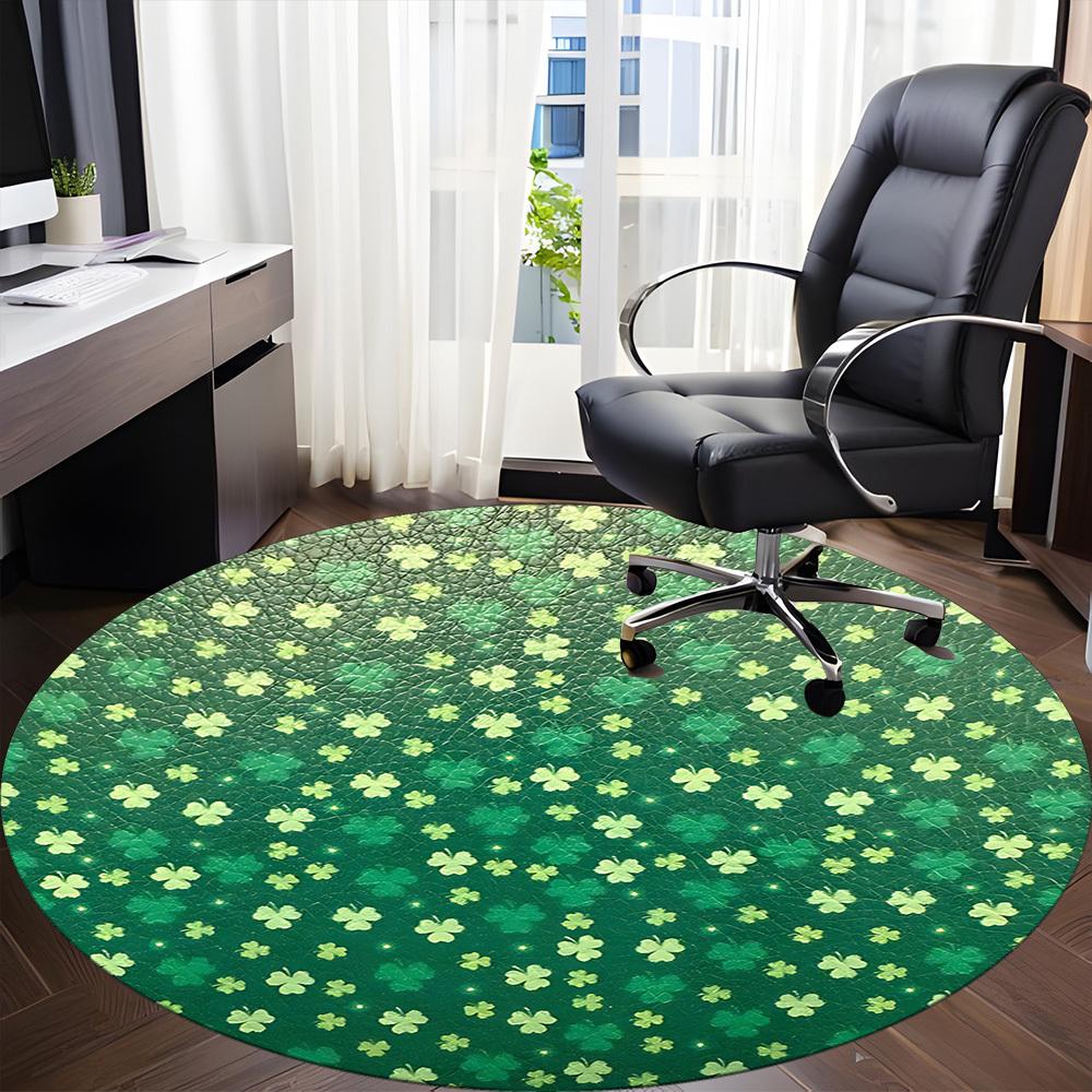 1pc Clover Pattern Office Round Rug, Non-slip, Soft and Durable Office Rug for Interior Decoration, Perfect for Office, Beautiful Decoration yy2603230
