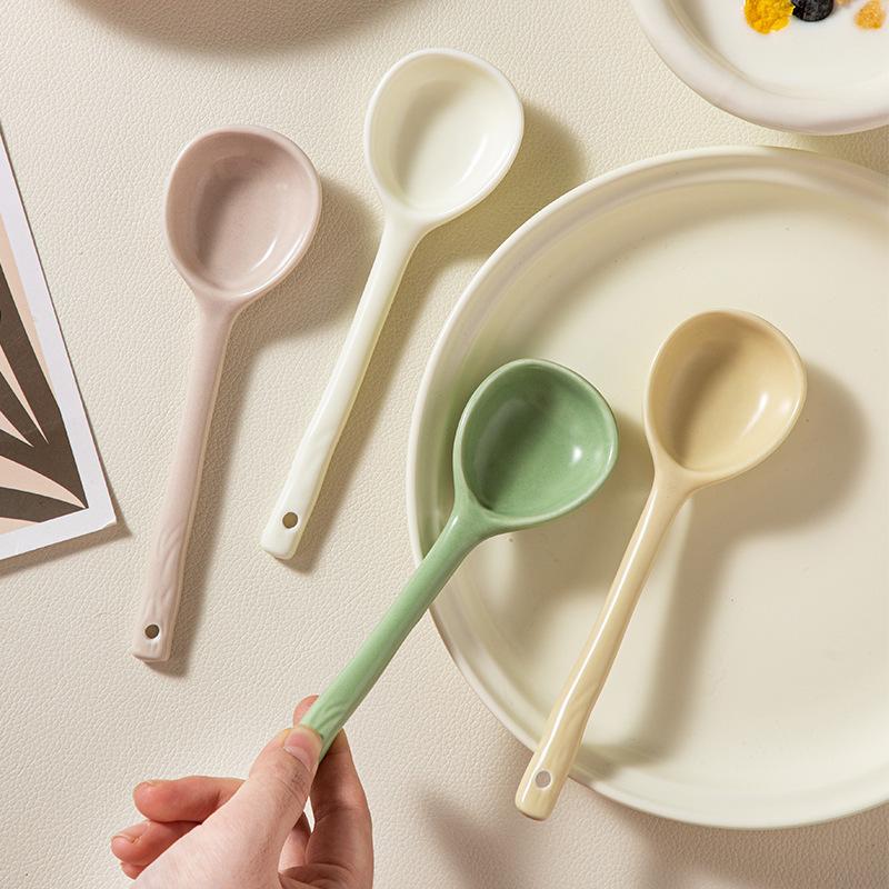Japanese Ceramic Spoon Wind Small Spoon Household Internet Celebrity Ceramic Spoon Eating Spoon High Value Rice Spoon Long Handle