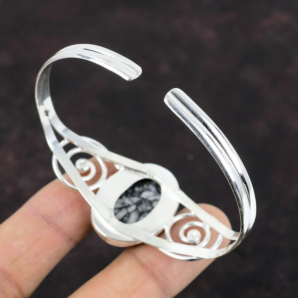 Браслет-манжета из пинолита с яшмой, браслет-манжета ручной работы, браслет из стерлингового серебра 925 пробы, регулируемый браслет, браслет-манжета с драгоценным камнем, новые ювелирные изделия для подарка