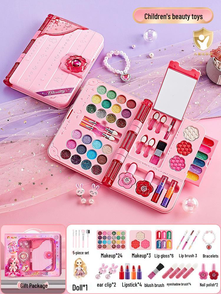 Doll-Inclusive Children's Makeup Set: Princess Cosmetics Box with Nail Polish