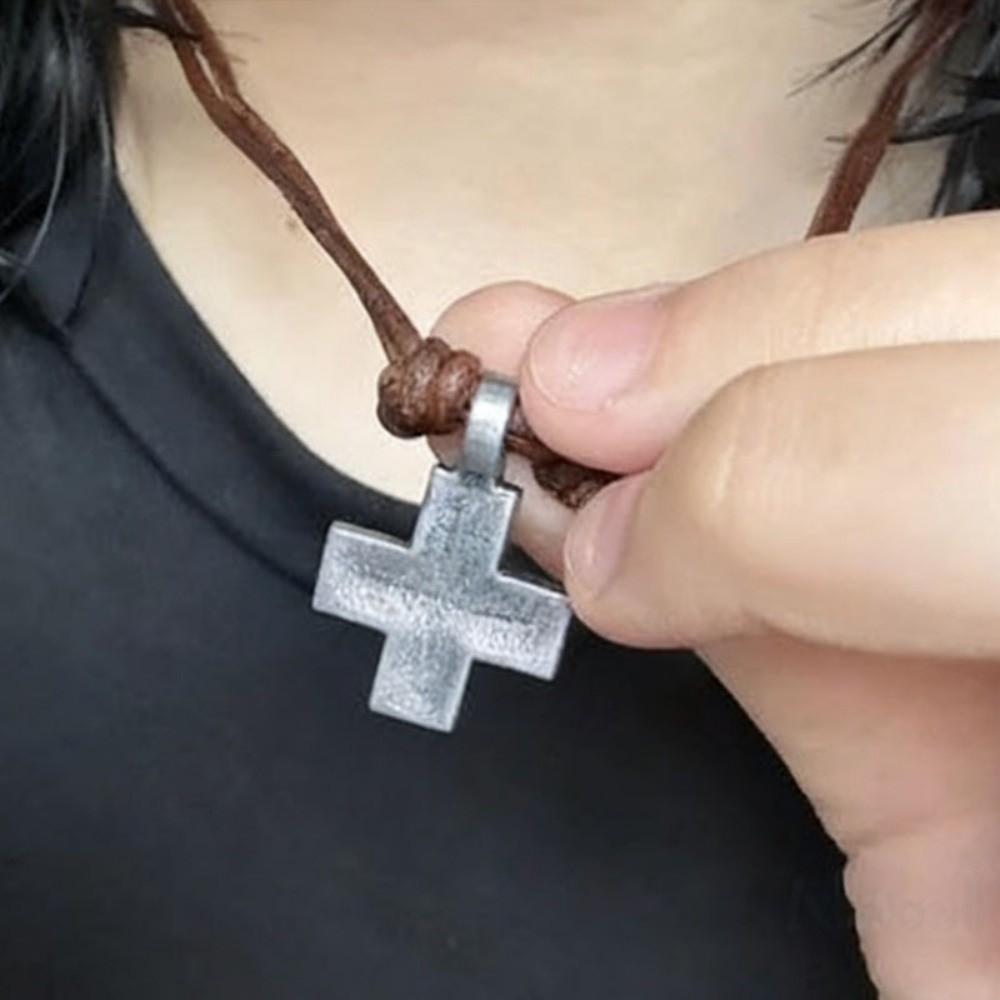 Handmade Craft Rope Leather Necklace Simple Braided Cross Necklace Cross Pendant Necklace  Gifts