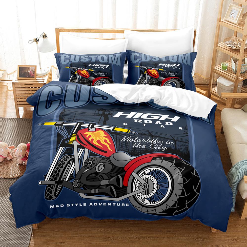 Motorcycle Duvet Cover Set Dirt Bike Extreme Sports Theme for Boy Girl Motocross Racer Polyester Bedding Set King Queen Size