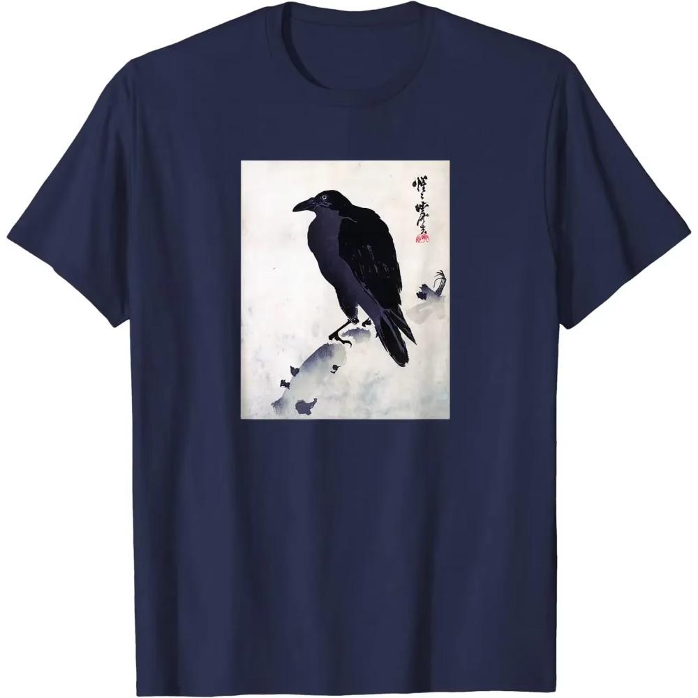 Japanese Art Japanese Woodblock Art Print Crow Kyosai T-Shirt Streetwear Casual Cotton Daily Four Seasons Tees Mens T Shirts