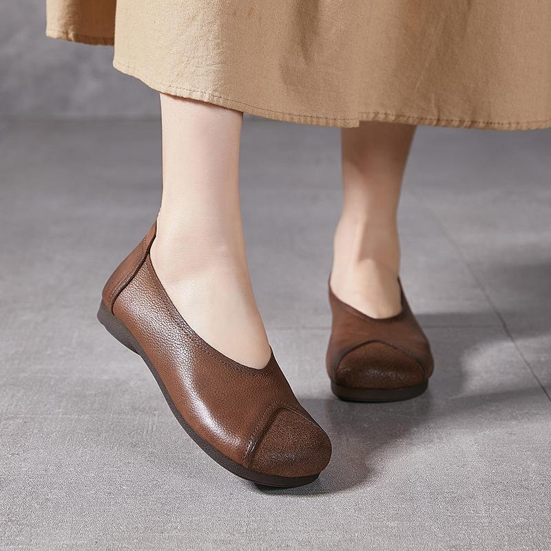 Fashion GKTINOO Retro Round Toe Shallow Flat Shoes 2025 Spring Autumn New Genuine Leather Loafers Soft Sole Women's Slip-on Shoes