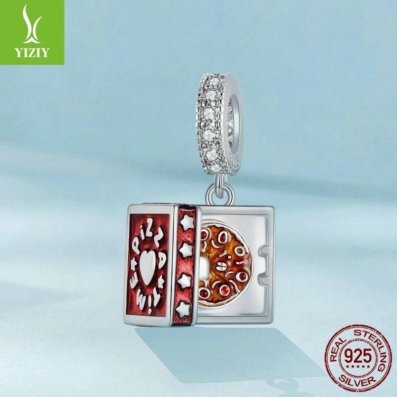 Забавная подвеска-пицца «Сделай сам», веревочное украшение, милый дизайн, браслет из стерлингового серебра 925 пробы с каплями, с бусинами