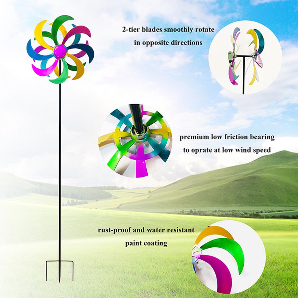 Садовый декор Ветряные вертушки Двунаправленное вращение Водонепроницаемая Устойчивая к УФ-лучам Металлическая ветряная вертушка для