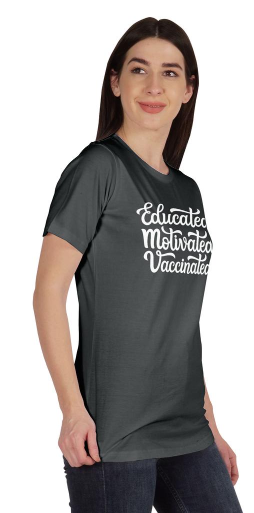 Inkmeso Educated Motivated Vaccinated Funny Pro Vaccine Crew Neck T-shirt For