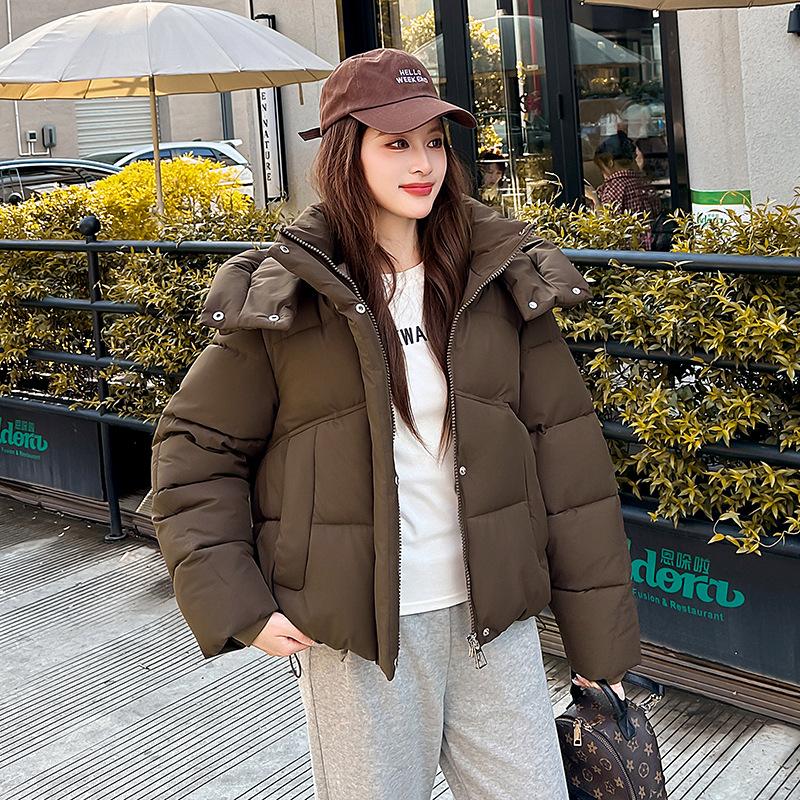 Осень-зима, утепленная теплая парка, женская повседневная милая однотонная Свободная куртка с капюшоном и большим карманом, верхняя одежда