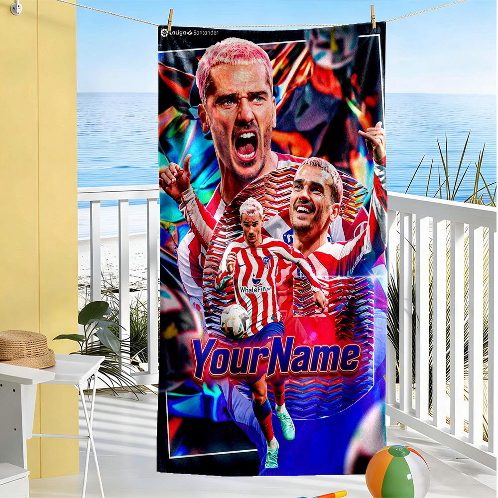 Atletico Madrid Customize Text Beach Towel High Absorbency & Quick-Dry Ideal for Travel Outdoor Swim Pool Yoga Surf Camping Hiking Gym Gift Holiday