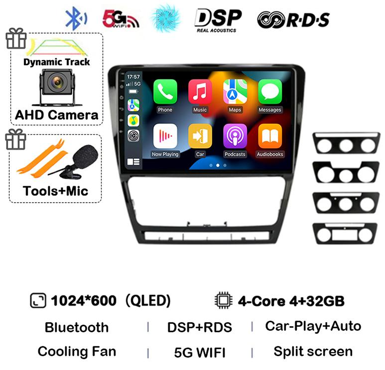Android 14 WIFI+4G Carplay автомобильное радио GPS для SKODA Octavia 2 A5 2007 2008 2009 2010 2011-2014 Мультимедийный плеер Головное устройство Стерео