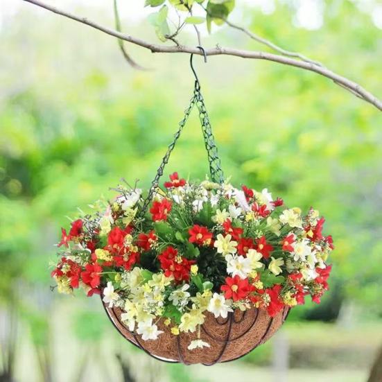 Искусственная подвесная корзина с цветами Устойчивые к УФ-лучам Искусственные цветы в корзине Искусственные цветы