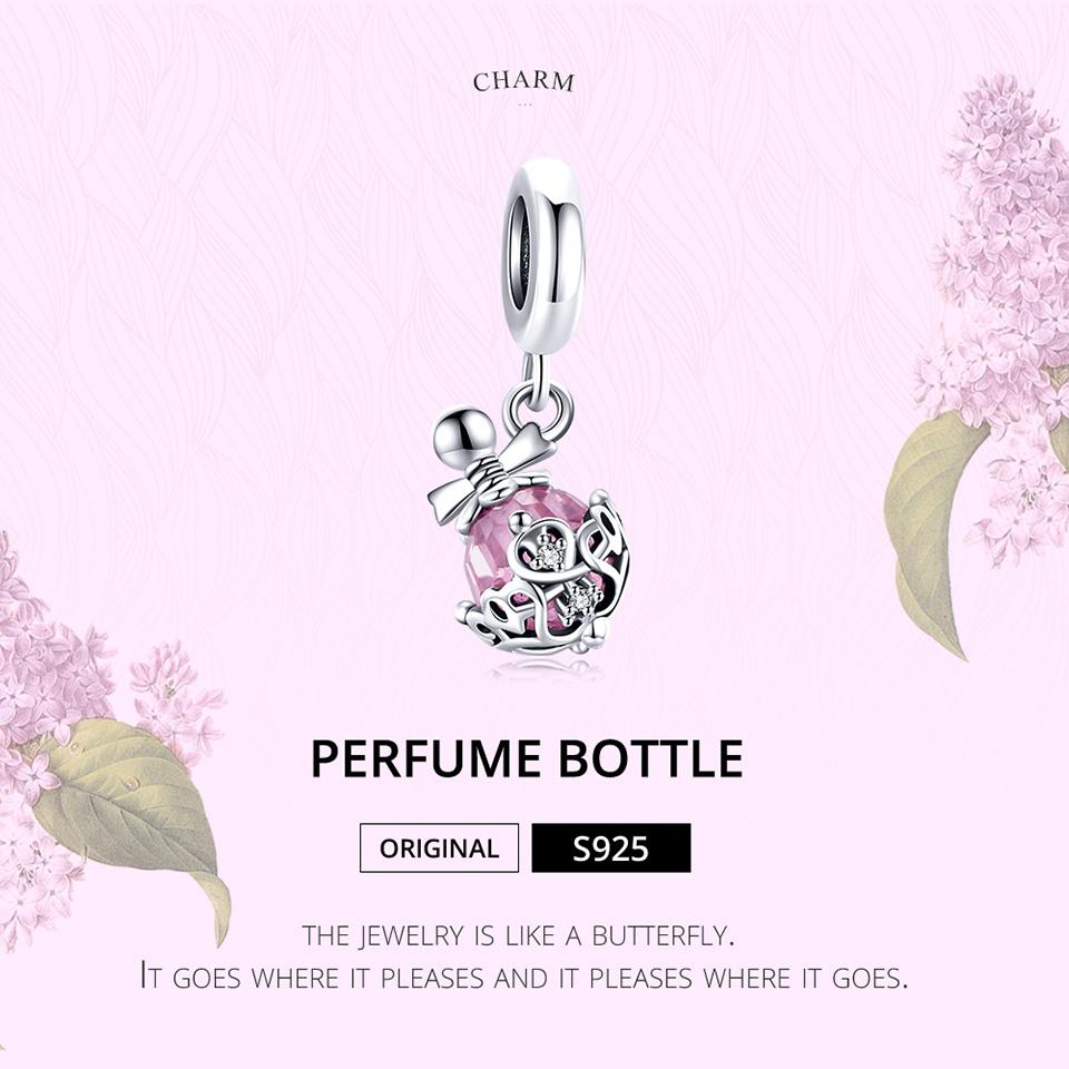 WOSTU 925 Sterling Silver Shiny Pink Cubic Zirconia Retro Patterns Perfume Bottle Charm Pendant for Original 3mm Bracelets & Necklaces
