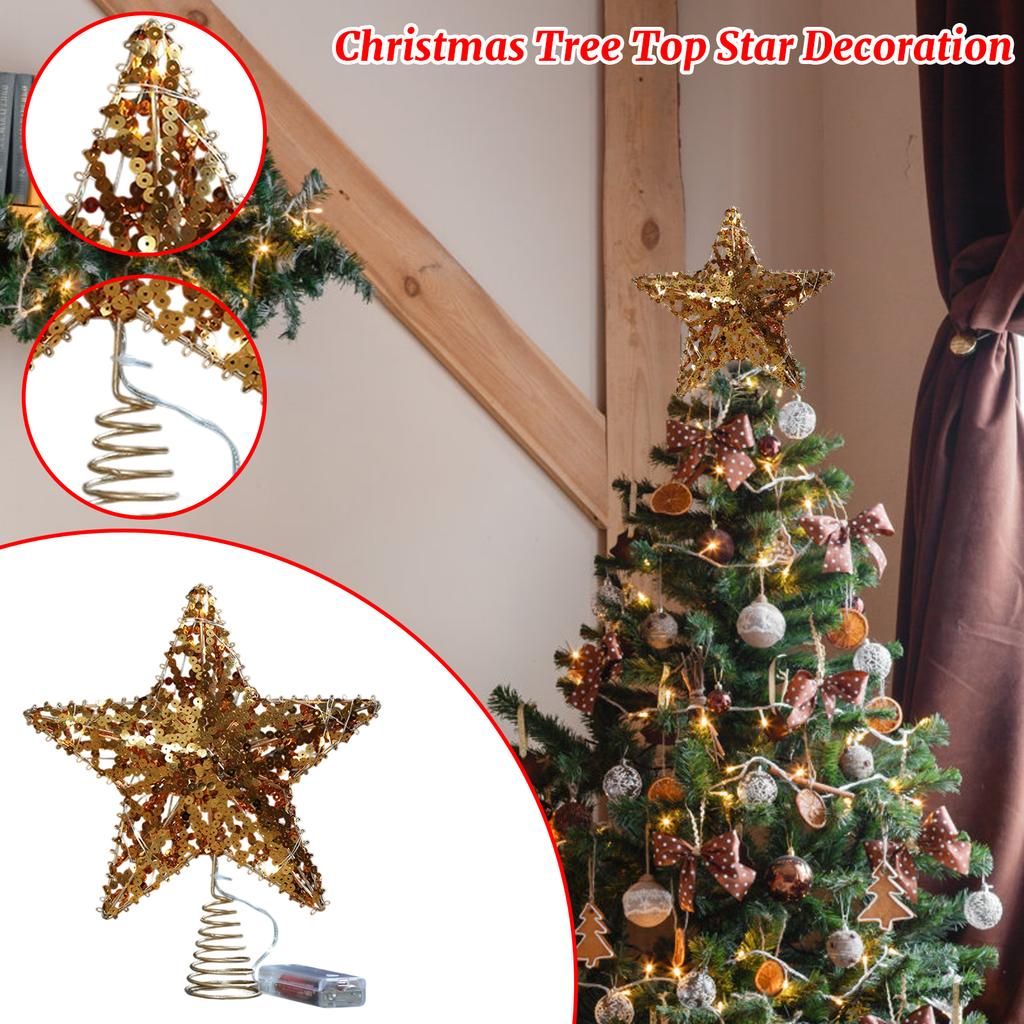 Christmas Tree Top Star Pendant Christmas Decoration Gift Gift Accessories Iron Luminous Five-pointed Star
