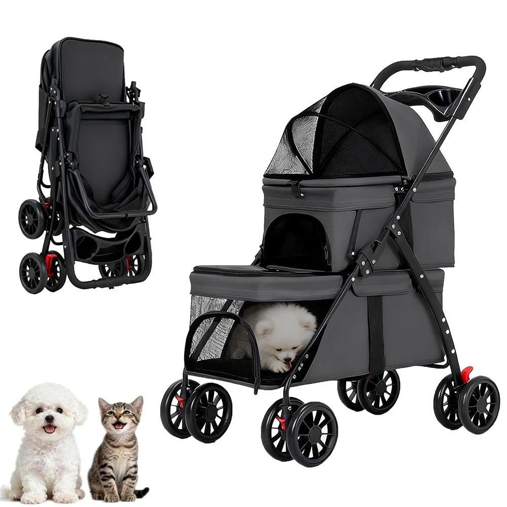 with 2 Carriages Double Pet Stroller Cup Holder Dog Stroller Multi-Pet Families