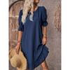 Solid Color Half Sleeve Dress, Casual Crew Neck Dress For Spring, Women's Clothing