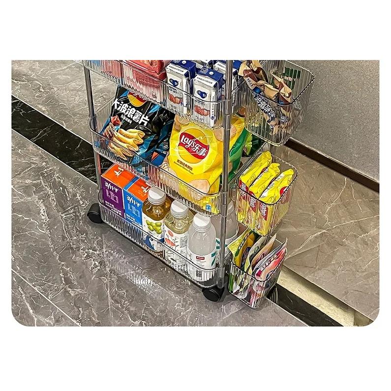 Modern Plastic Trolley for Bathroom Transparent Removable Trolley Cart with Basket Light Luxury Simple Hand Cart for Kitchen