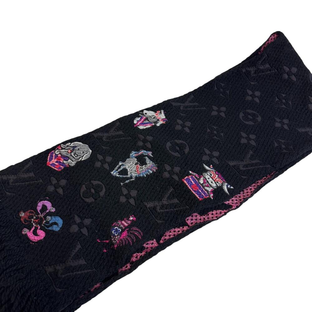 Louis Vuitton M71578 Шарф Escalp Logo Mania из шерсти Super Station черный шерстяной Женский Б/У