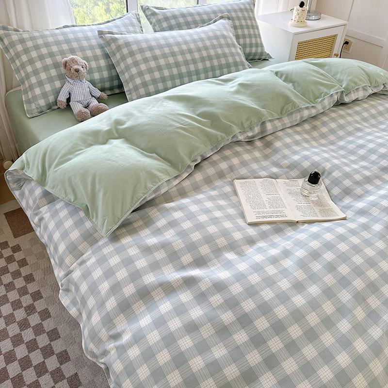 Утолщенный потертый комплект из четырех простых простыней из твила, пододеяльников, постельного белья