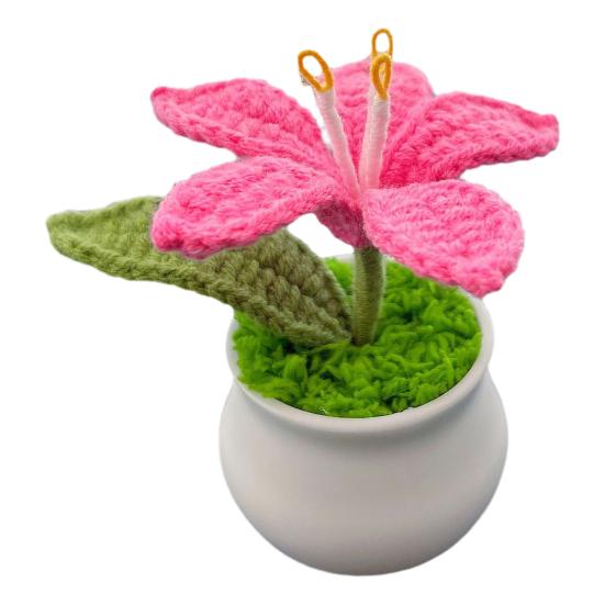 Вязаные комнатные растения Искусственный вязаный цветок лилии с горшком Ручной работы Цветочный подарок для мамы Учителя Женщин Друзей на День Рождения Юбилей