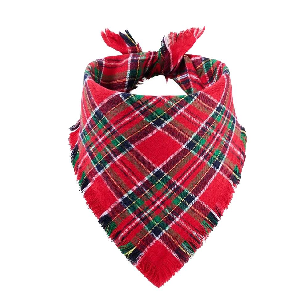 Tanpopo Christmas Dog Bandanas with Tassels Edges Stylish Plaid Scarf Bib Multiple Sizes Offered Bandanas for Medium Large Dogs