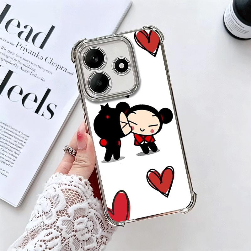 Cartoon Cute Pucca Garu Plating Phone Case For Xiaomi Redmi Note 14 15 Pro Plus 13 12 11 11S 11T 10 9S 9 5G Anti-Fall Airabag Co