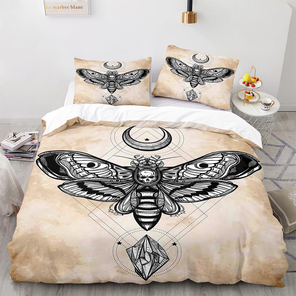 Комплект постельного белья Death Moth Queen Size Gothic Skull Boho, черно-белый декоративный мягкий комплект постельного белья с изображением скелета