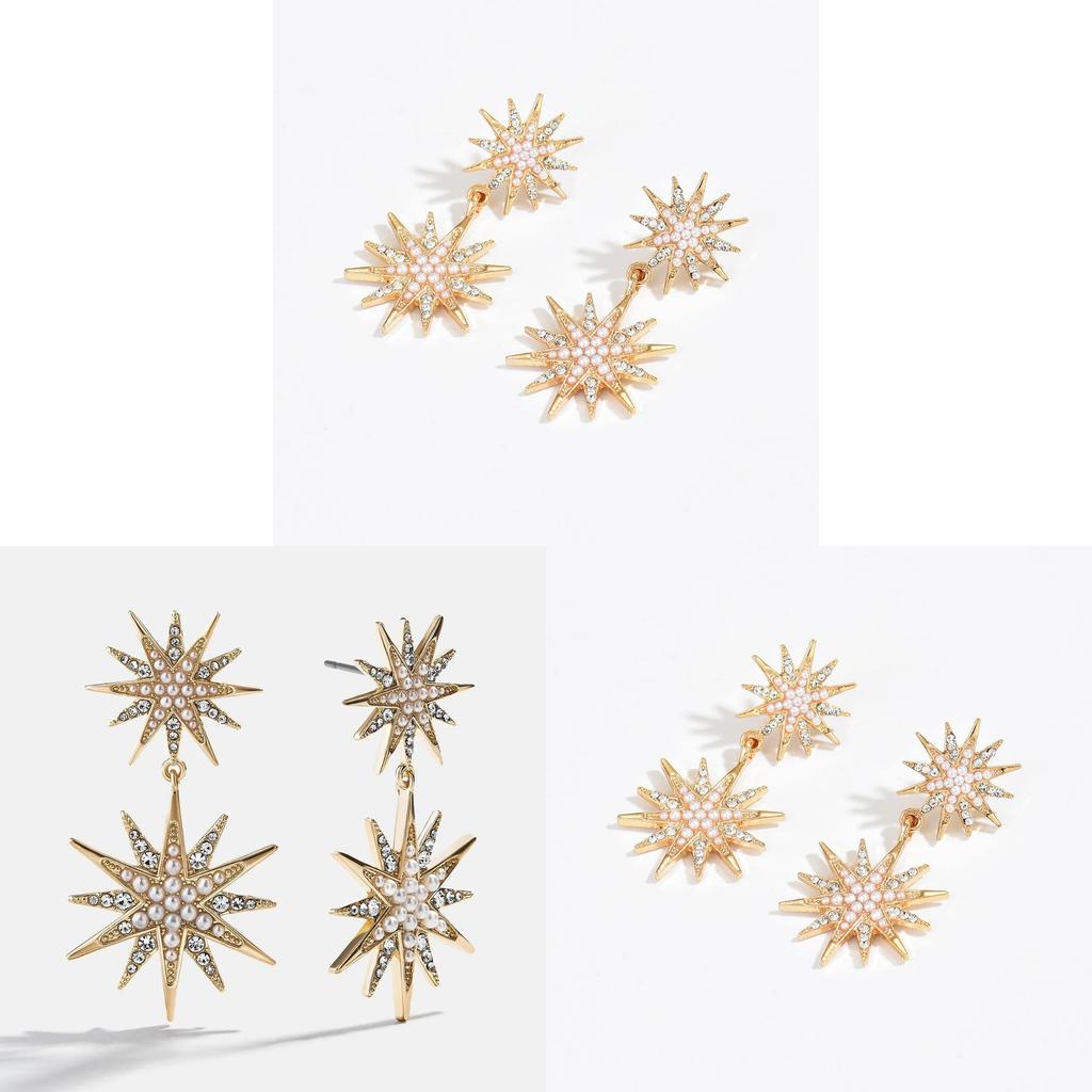 Star Shape Alloy Earrings With Rhinestones For Women Fashion Jewelry Gift