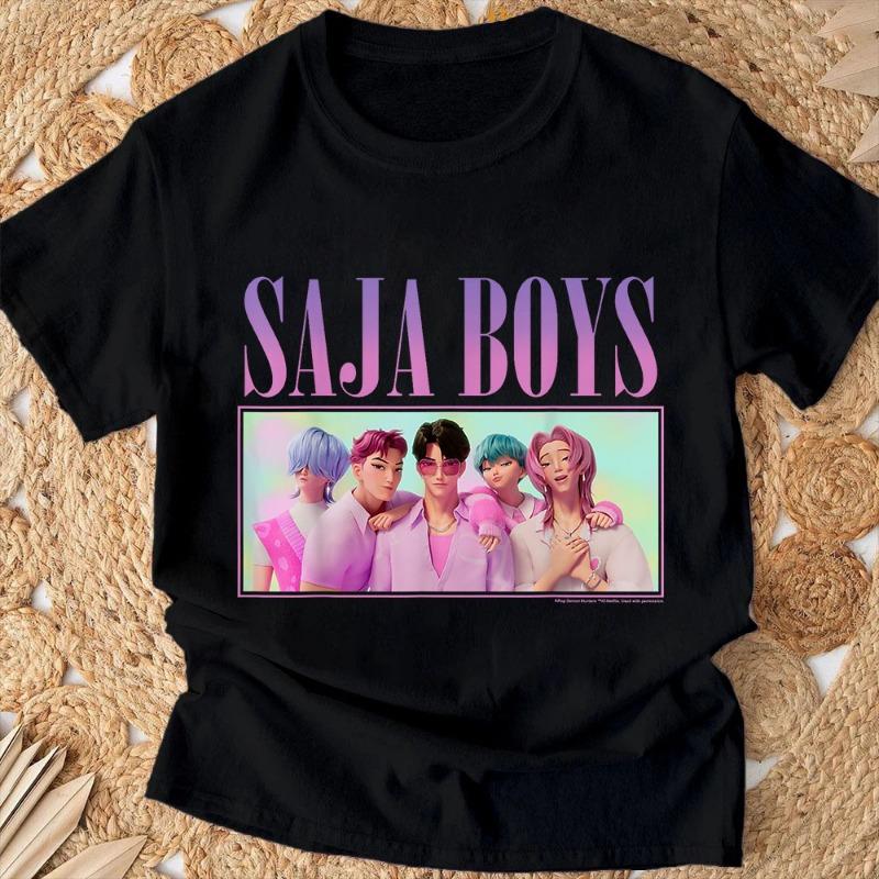 Футболка Saja Boys 2026 Новая Летняя Повседневная для Мальчиков и Девочек С Коротким Рукавом Топы Аниме Kpop Охотники на Демонов Детские Футболки Детская Одежда