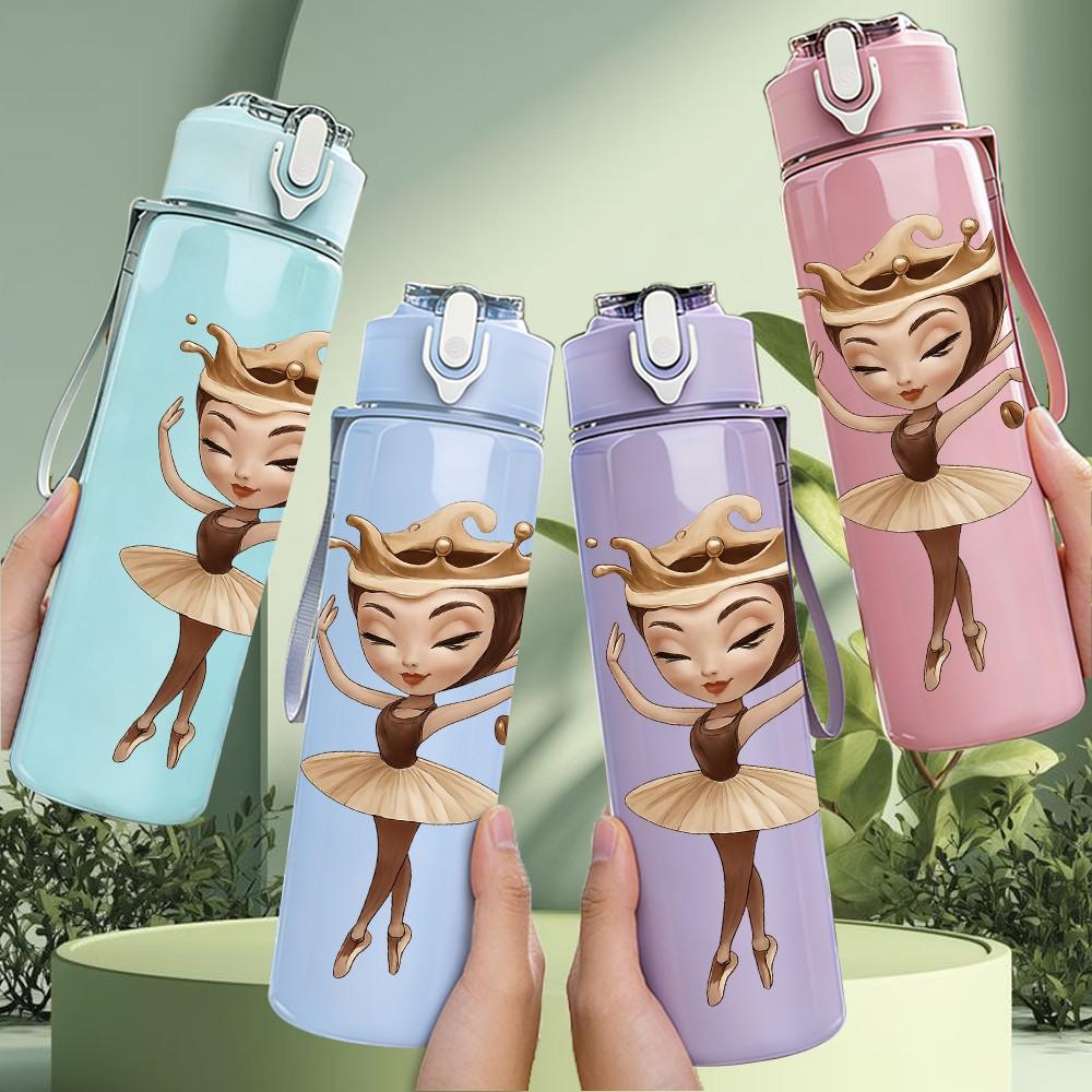 1PC Ballerina Doll Illustration 750ml Color Plastic Sports Water Bottle Leakproof Flip Straw Lid Suitable for Sports Office Home Use
