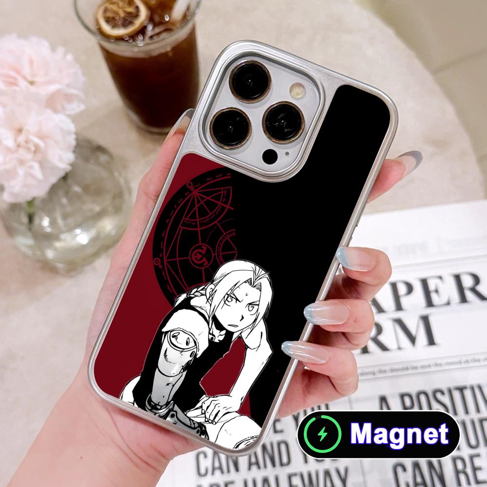 Fullmetal Edward Elric Phone Case for iPhone 17 16 15 14 13 12 11 Air Pro Max Plus Electroplated Silver Magsafe Cover