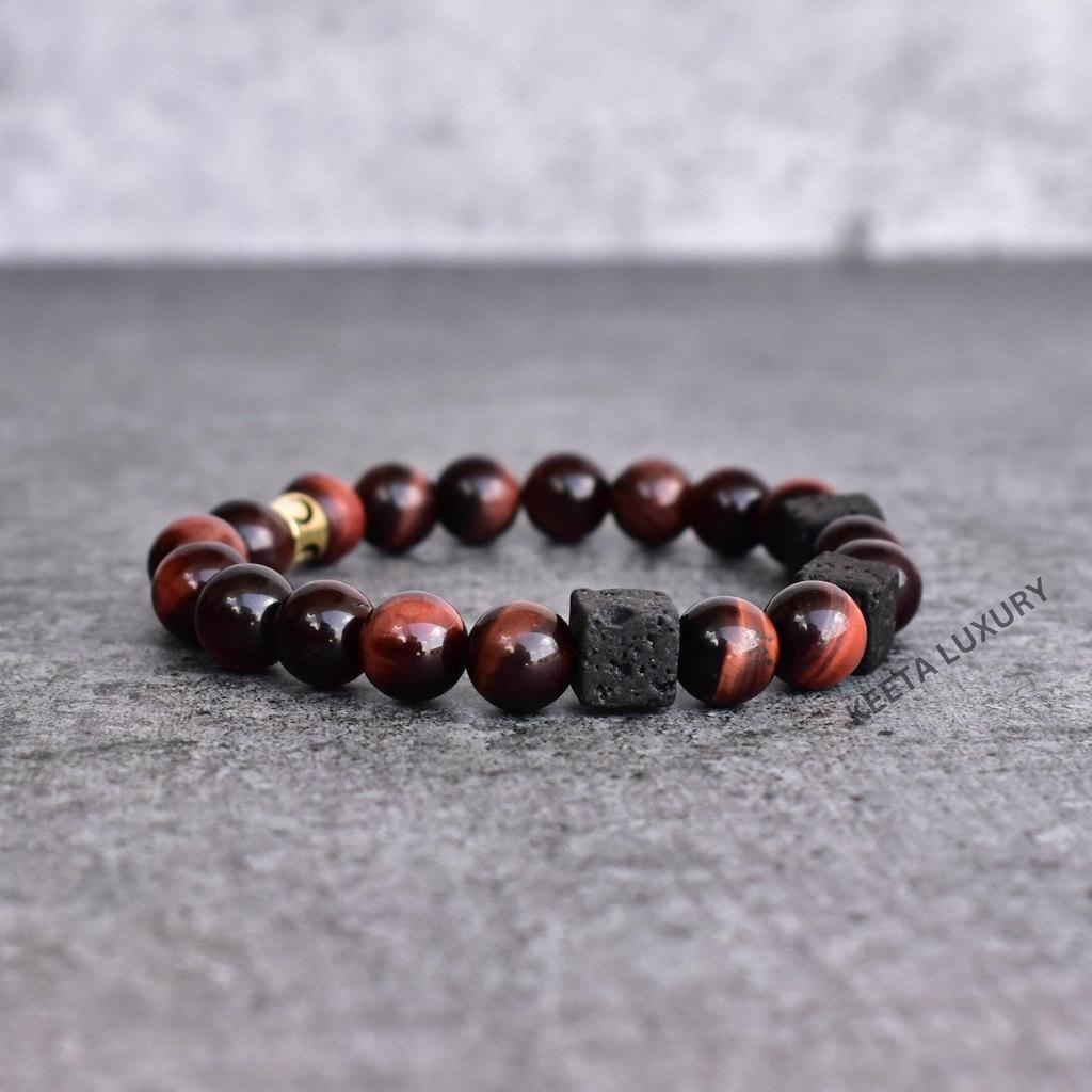 Red tiger's eye and Lava beaded Bracelet Diffuser beaded Bracelet Stretchable gemstone bracelet for him Unique bead bracelet gift for him