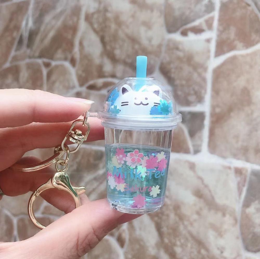 Bag Key Ring Kids Bag Pendant Milk Tea Bottle Keychain Key Holder Car Key Chain Sakura cat Key Ring