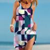 Женское пляжное платье Пляжная одежда Мини-платье с геометрическим рисунком Повседневное современное платье Без рукавов Свободный крой Повседневное для улицы Розовый Синий Лето