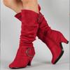 Women's Shoes Trend 2025 Winter Flock Knee-High Boots Female Pointy Toe Long Boots Fashion Zip Winter High Heeled Shoes 34-43